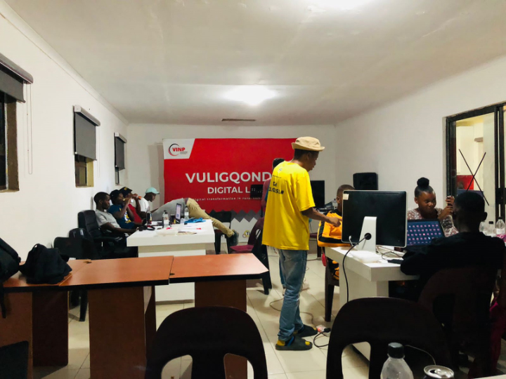 Participants at work stations in the lab