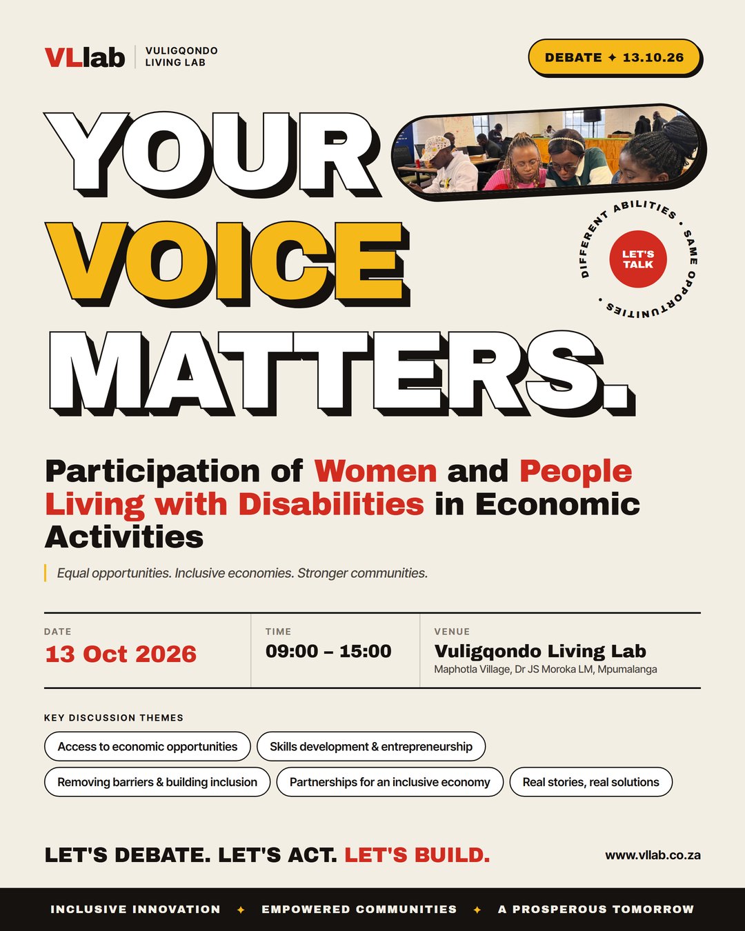 Poster: Debate — Participation of Women and People Living with Disabilities in Economic Activities, 13 October 2026